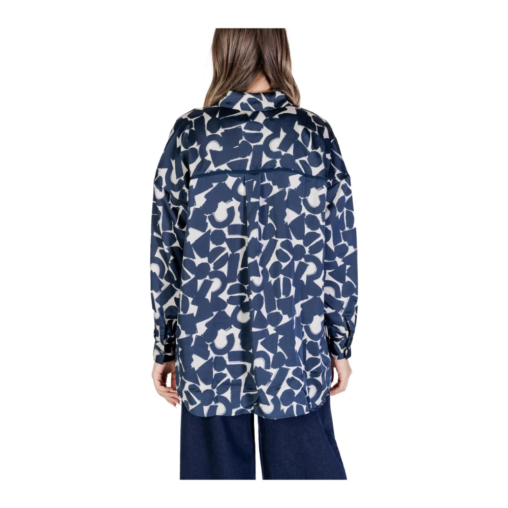 Ichi Geometrisch Patroon Oversized Blouse Blue Dames