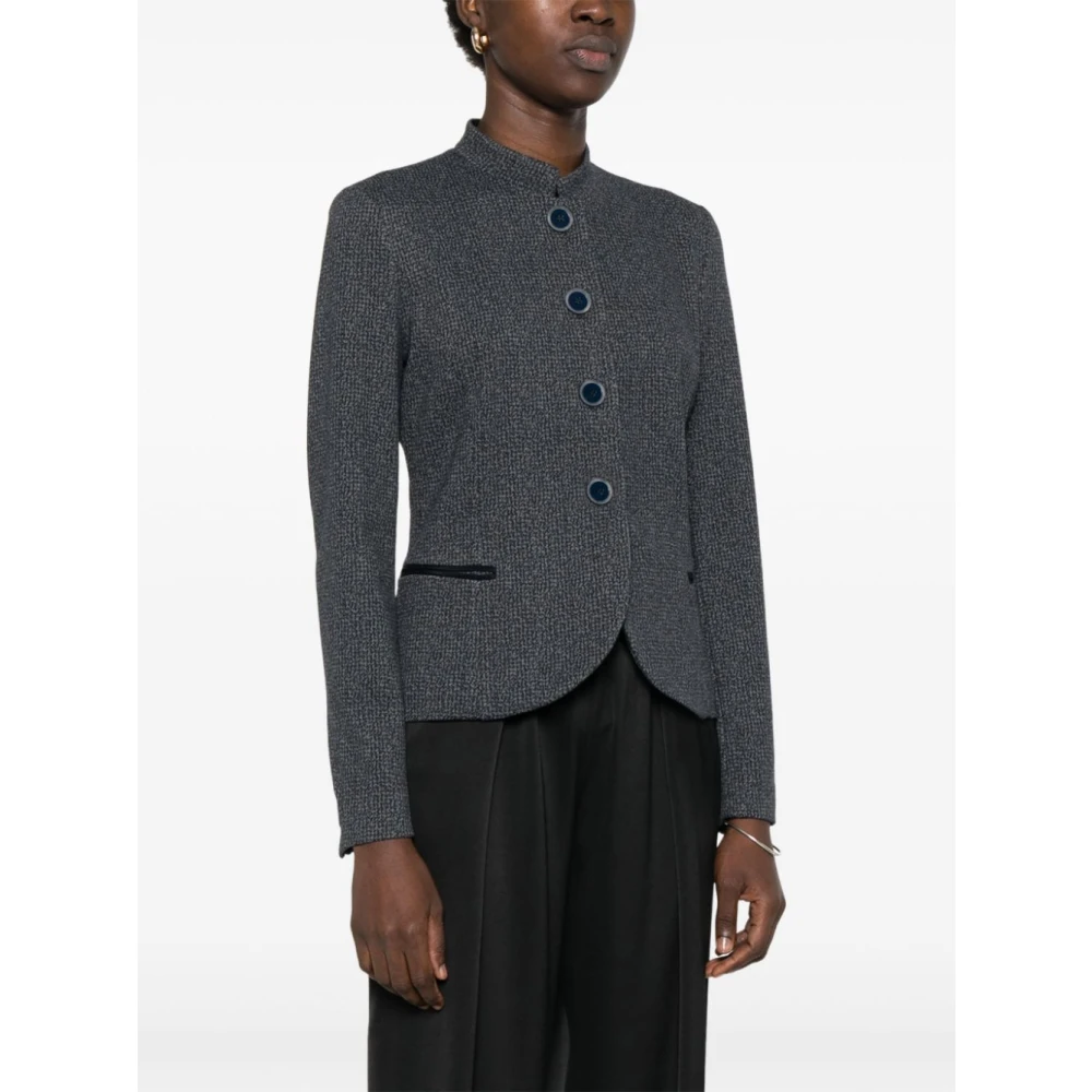Emporio Armani Blauwe Jacquard Knoopjas Blue Dames