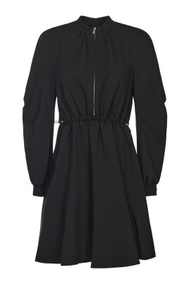 black-puff-sleeve-zip-dress