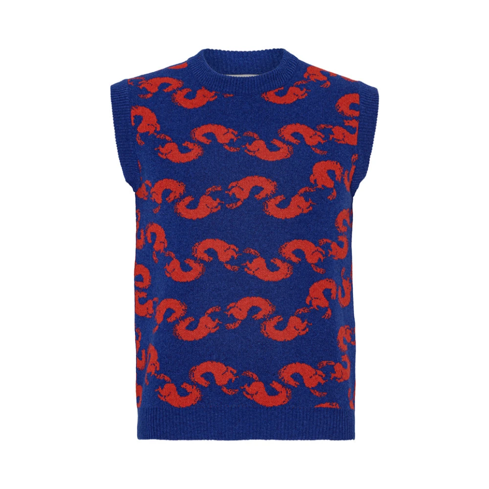 Henrik Vibskov Blauw Rood Paard Gebreid Vest Multicolor Heren