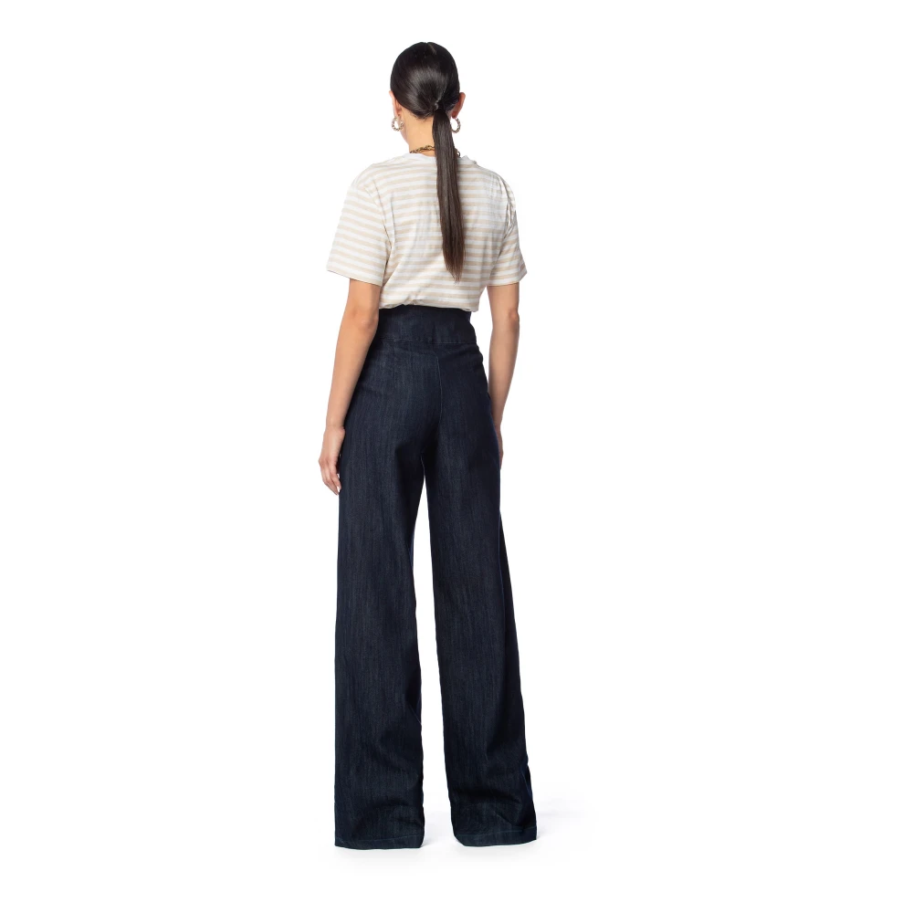 MVP wardrobe Hoge Taille Palazzo Denim Broek Blue Dames