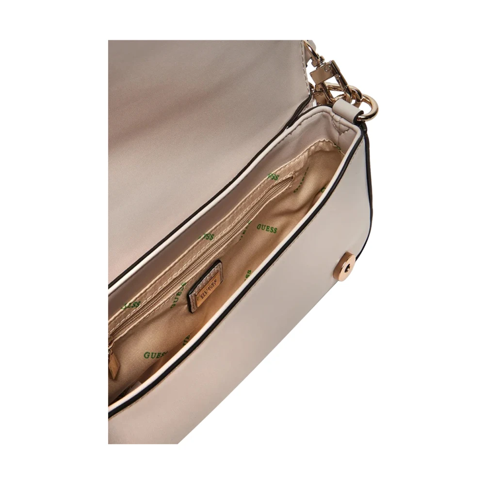 Guess Elegante Ivoor Schoudertas met Kettingdetail Beige Dames