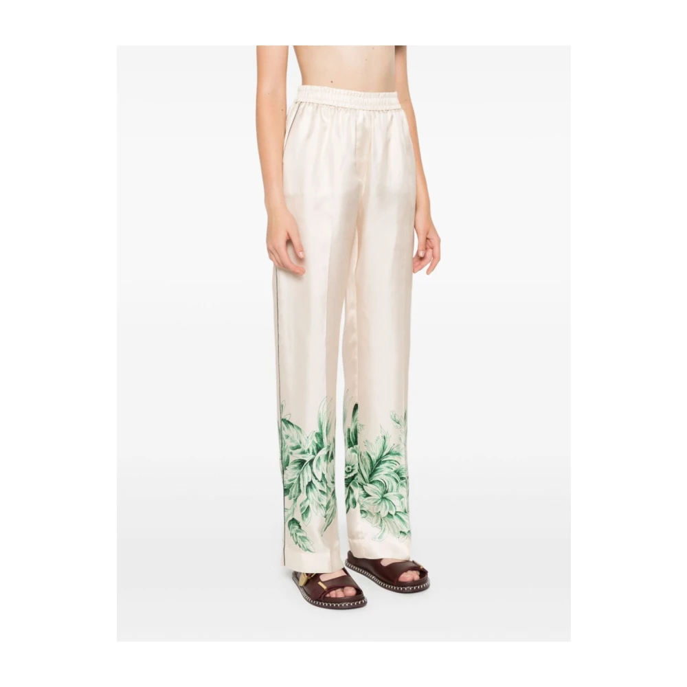 F.r.s For Restless Sleepers Groene Bloemen Palazzo Broek Beige Dames
