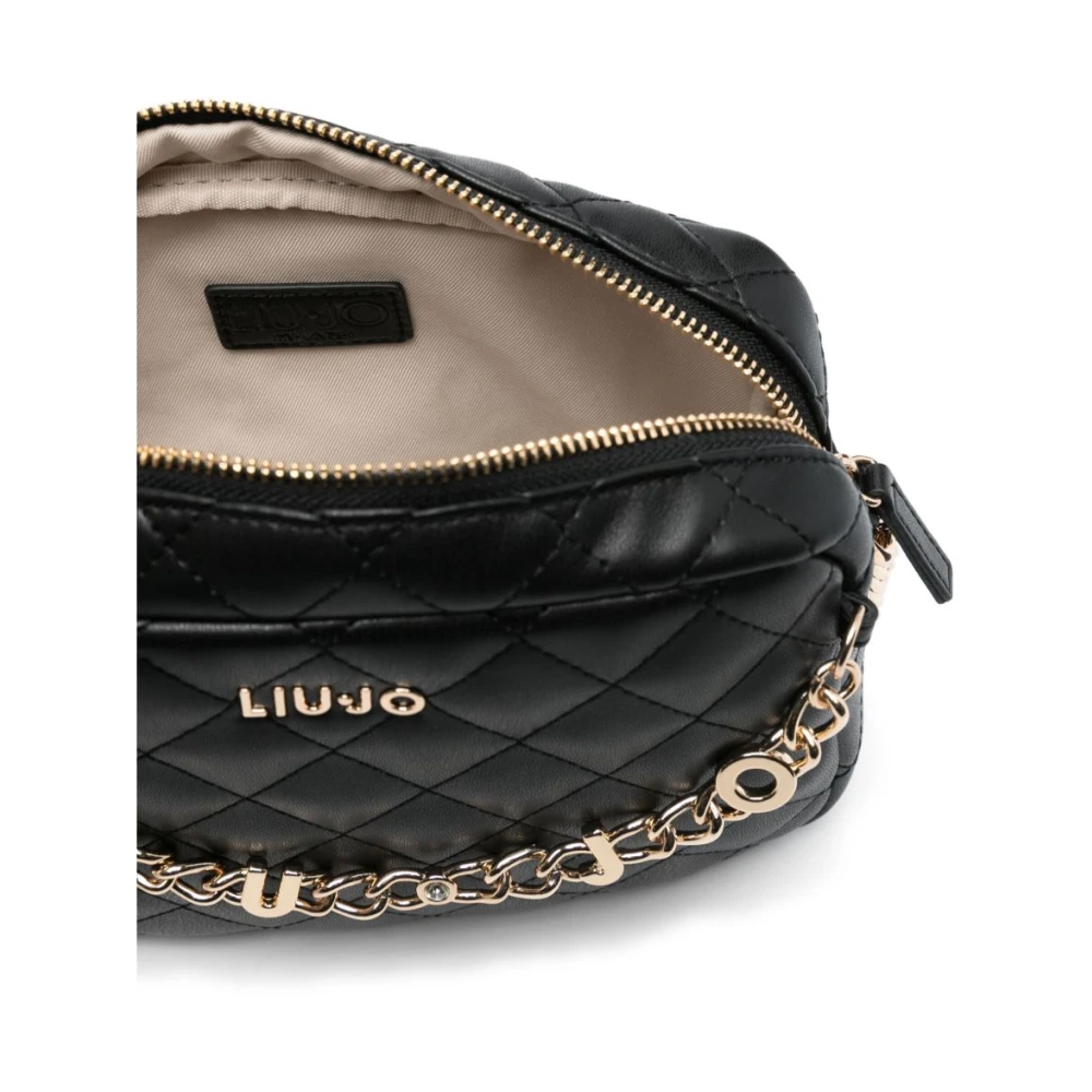 Liu Jo Zwarte Leren Schoudertas met Kettinglink Black Dames