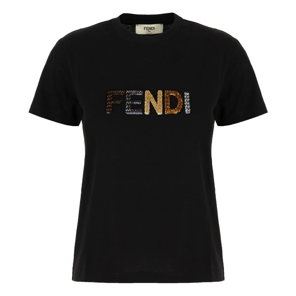 Fendi Zwart Crew Neck Logo T-shirt Black Dames