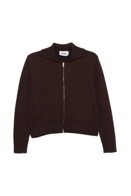 Ribbstickad Cardigan med Dragkedja