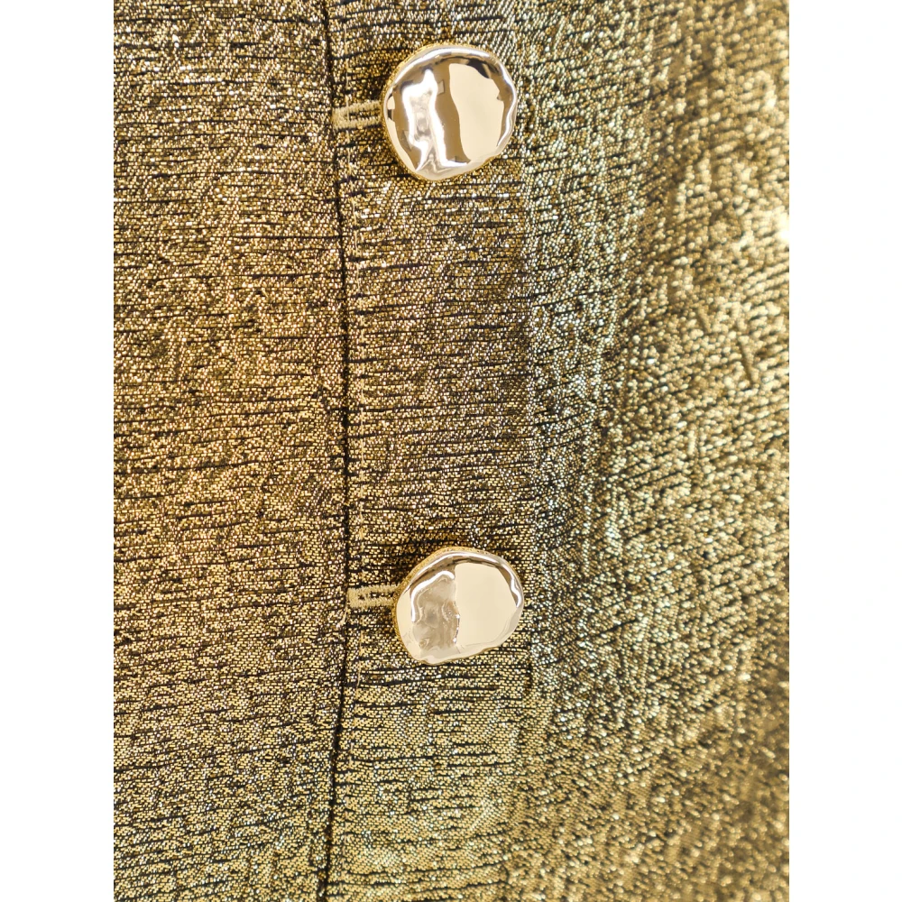 Self Portrait Metallic Crop Top met Jewel Buttons Yellow Dames