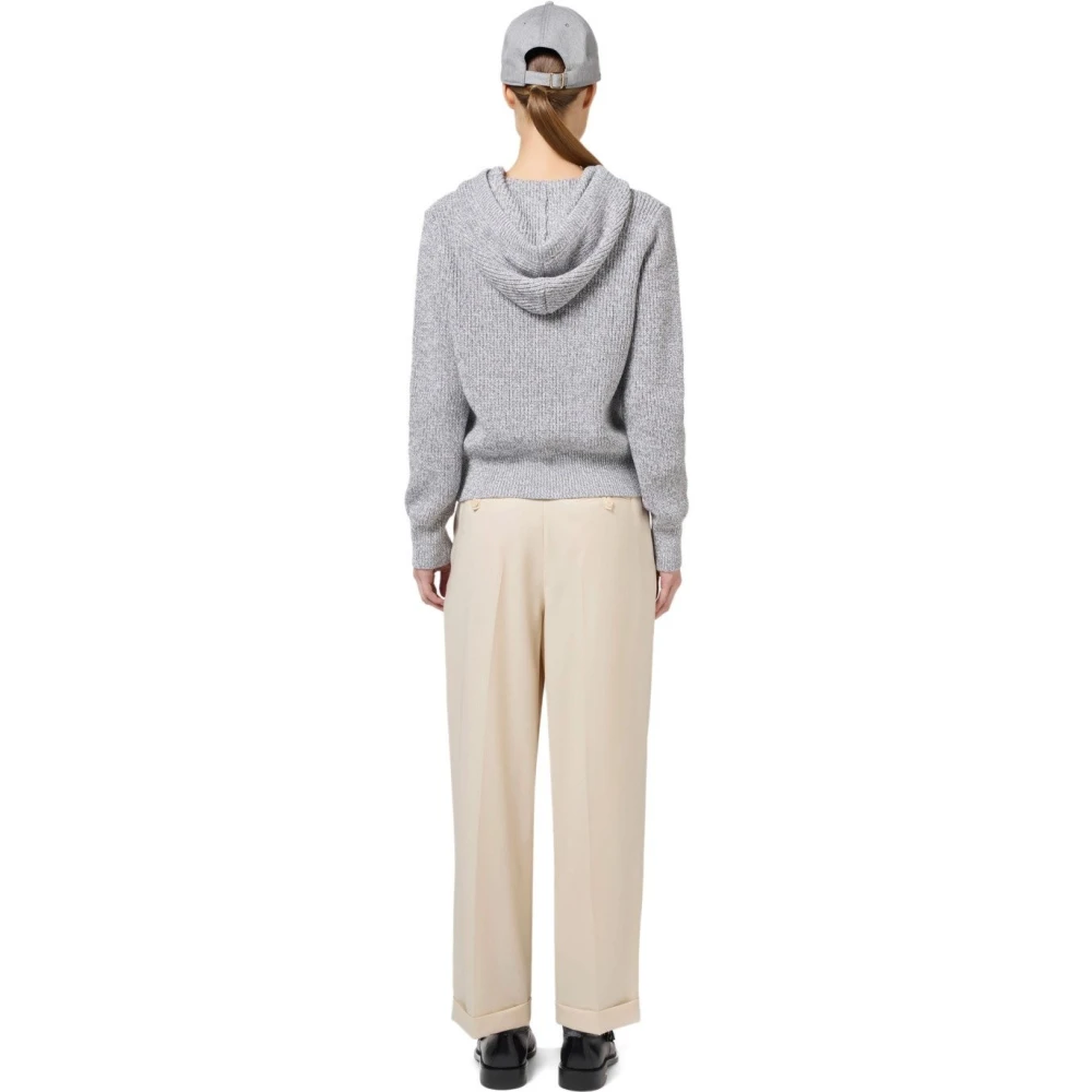 Elisabetta Franchi Parel Ivoor Gebreide Hoodie Gray Dames