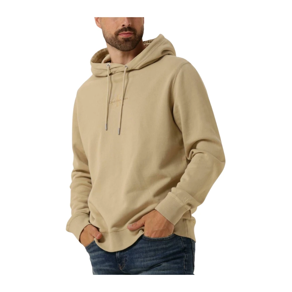 Calvin Klein Gewassen Monologo Hoodie Sweater Beige Heren