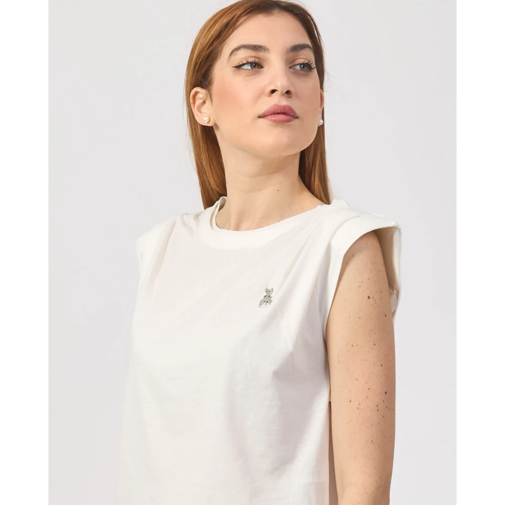 PATRIZIA PEPE Mouwloos Katoenen Logo Print T-shirt Beige Dames
