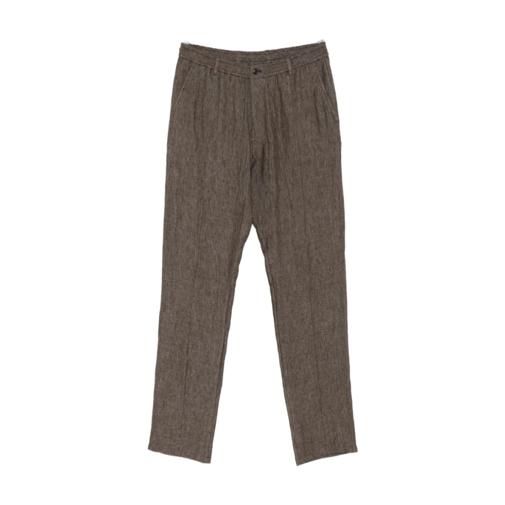 Emporio Armani Herr Brun Byxor Xl, Linne, Buttoned Byxor