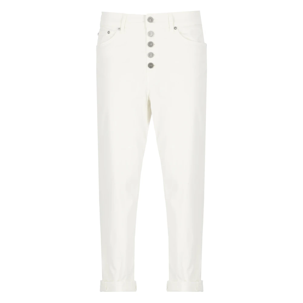 Dondup Women's Beige Cropped Trousers,, Ivory Blend Cotton Trousers For W27