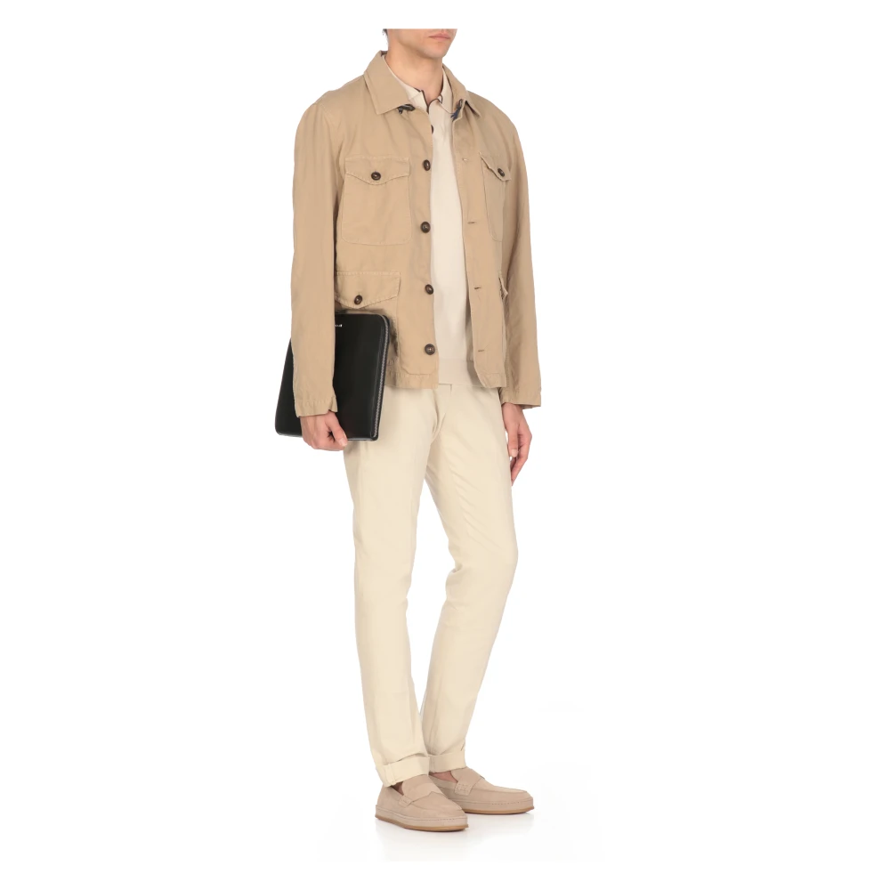 Fay Beige Linnen Katoenen Jas Kraag Lange Mouwen Beige Heren
