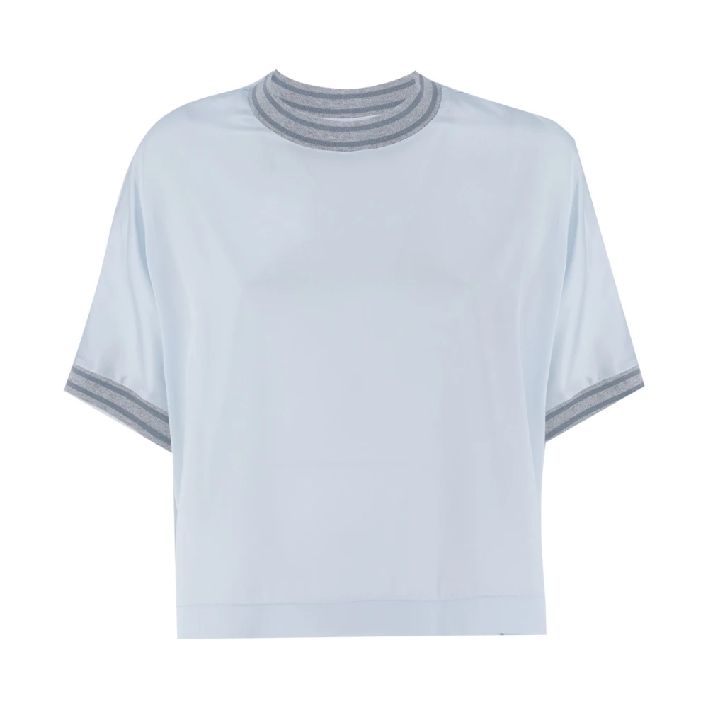 Panicale Zijden trui met contrastkleurige randen Blue Dames