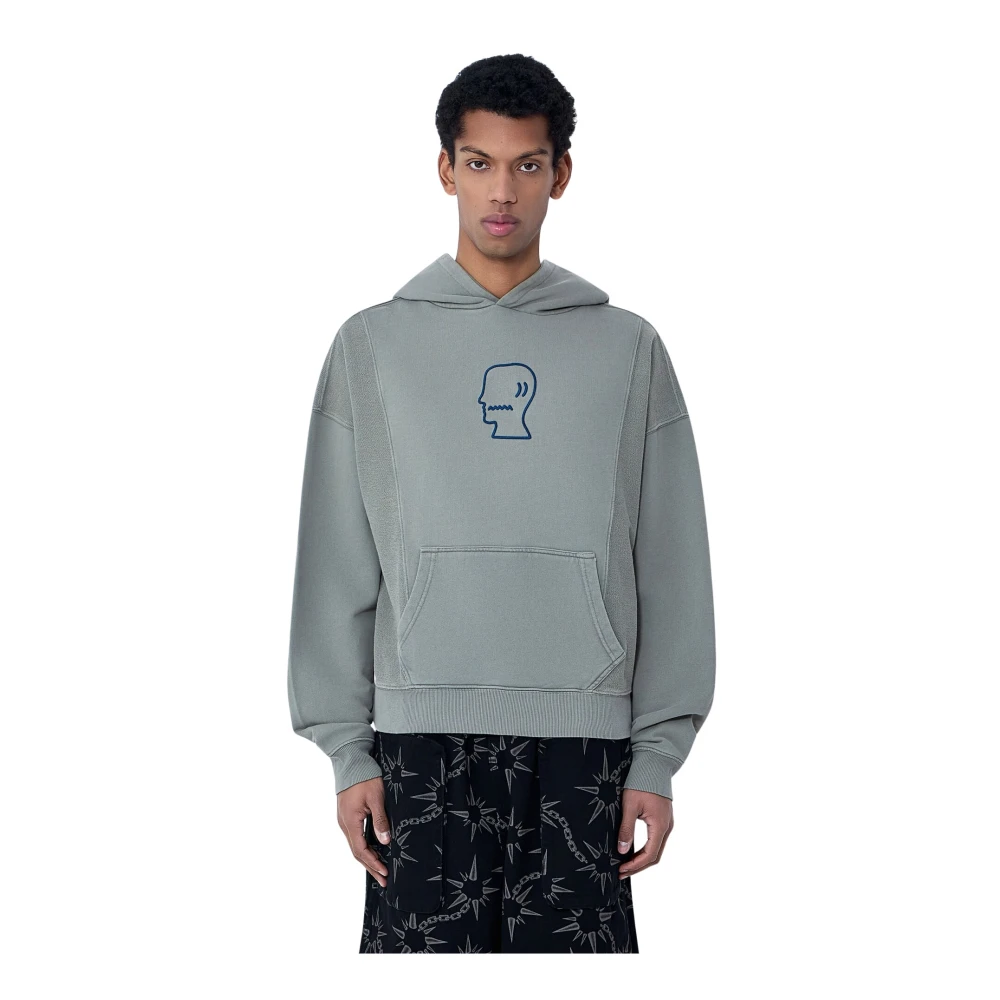 Brain Dead Green Hoodies, Male, L, Graphic Motif Hooded Sweatshirt