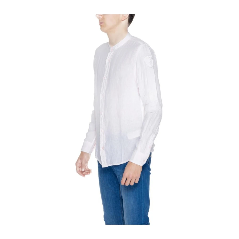 Blauer Linnen overhemd met lange mouwen White Heren
