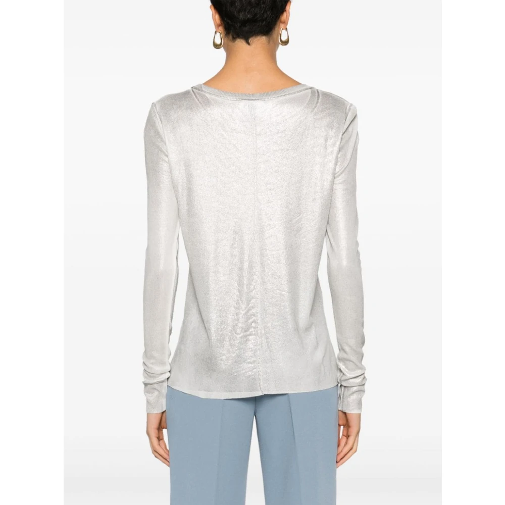 Avant Toi Witte Metallic Sweater met Geribbelde Details White Dames