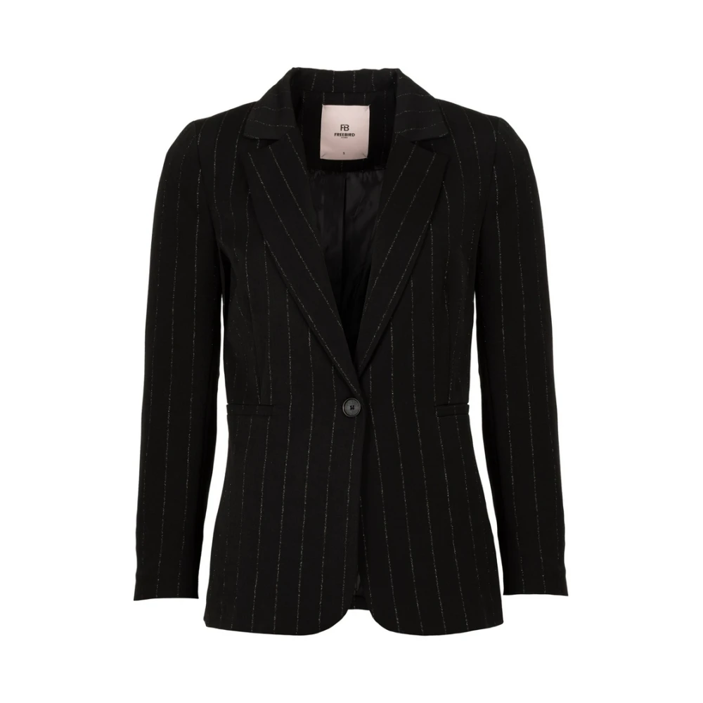 Freebird Lurex Randig Enkelknäppt Blazer Black, Dam