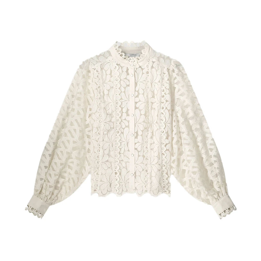 Summum Woman Kanten Organza Blouse Lange Mouw Beige Dames