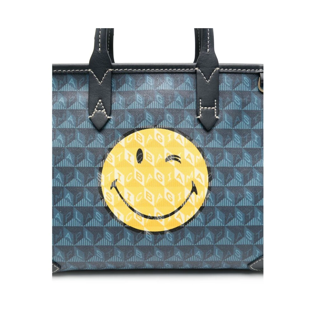 Anya Hindmarch Smiley Face Print Kunstleren Tas Blue Dames