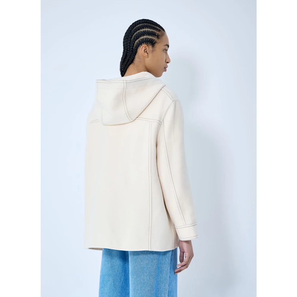 Marni Kasjmier Wol Hoodie Jas Geborduurde Zakken Beige Dames