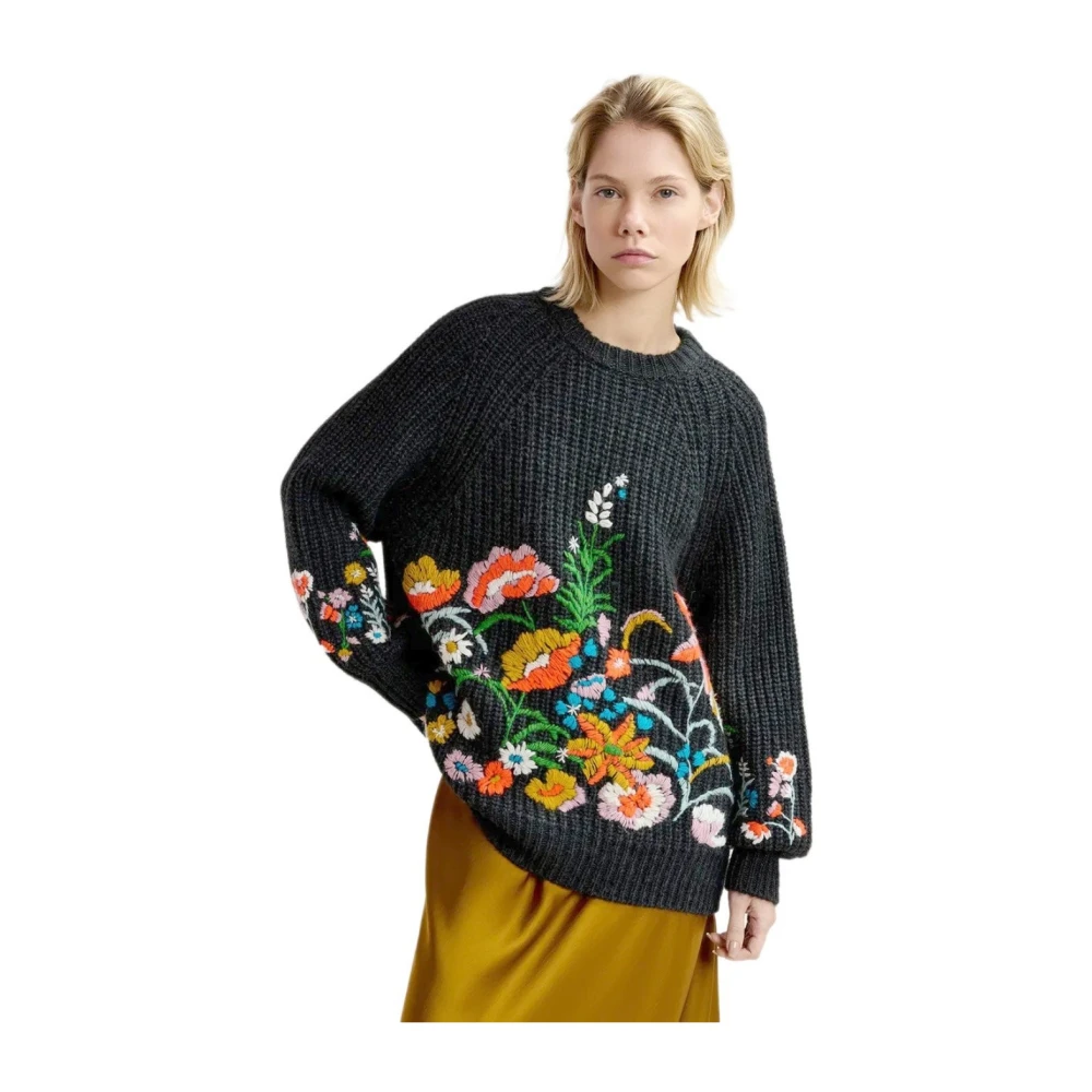 Essentiel Antwerp Donkergrijze Bloemrijke Crewneck Jumper Multicolor Dames