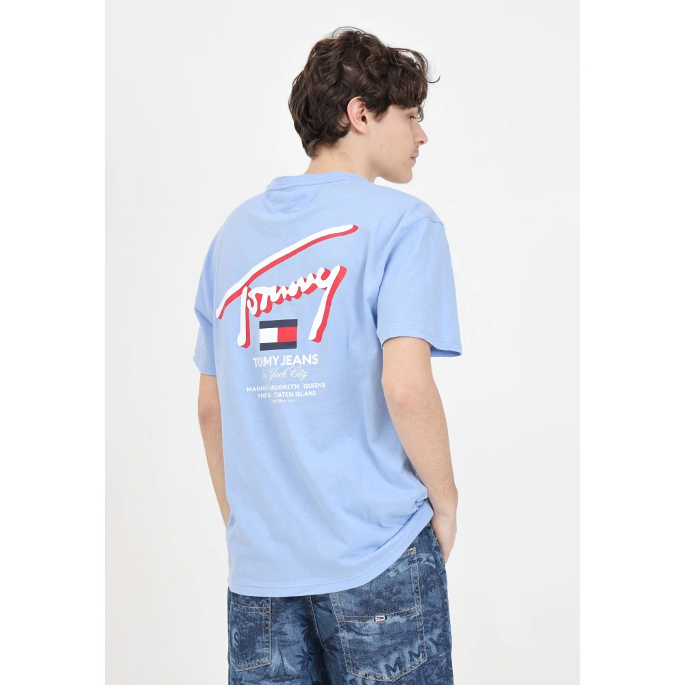 Tommy Jeans Lichtblauw 3D Street Logo T-shirt voor heren Blue Heren