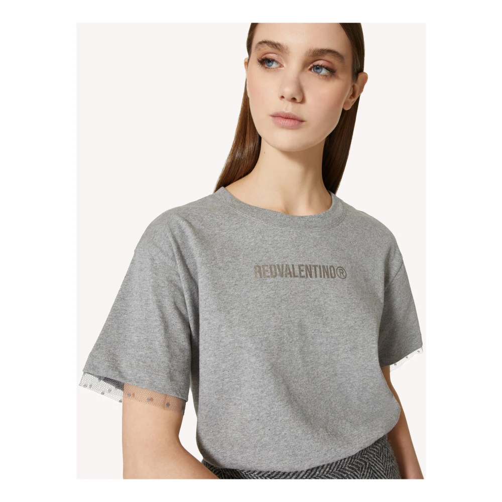 RED Valentino T-Shirt MET Print Gray Dames