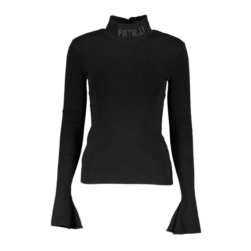 PATRIZIA PEPE Zwarte Geborduurde Turtleneck Sweater Black Dames