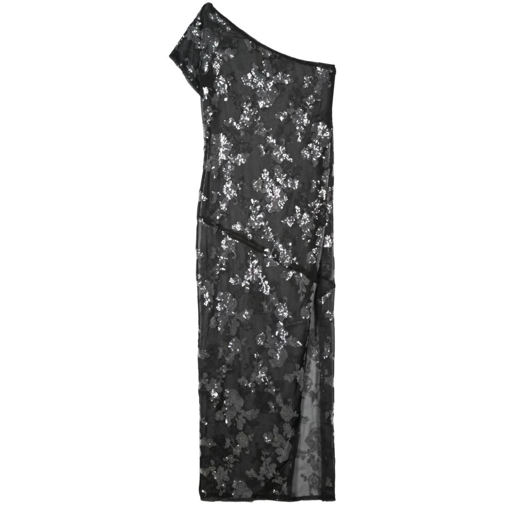 Siedrés Zwarte Bloemen Paillet Een-Schouder Jurk Black Dames