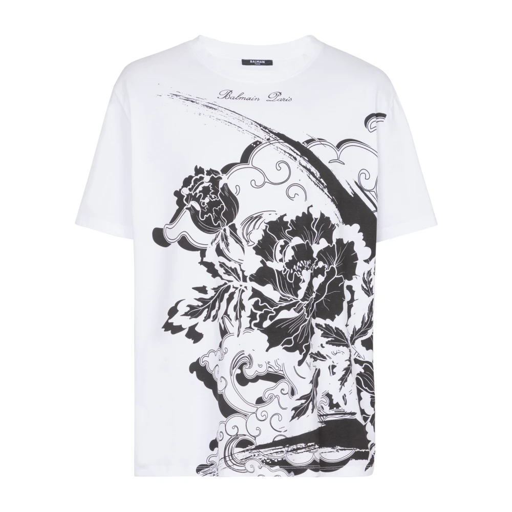 Balmain Bloemenprint T-shirt White Heren