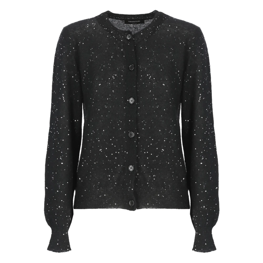 Fabiana Filippi Zwarte Pailletten Cardigan Sweater Black Dames