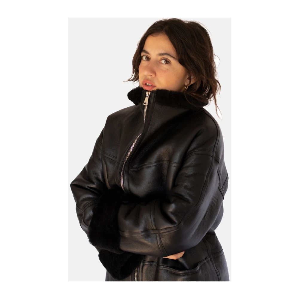 Just Things we Like Eiko Lambskin Shearling Jacket Black Dames