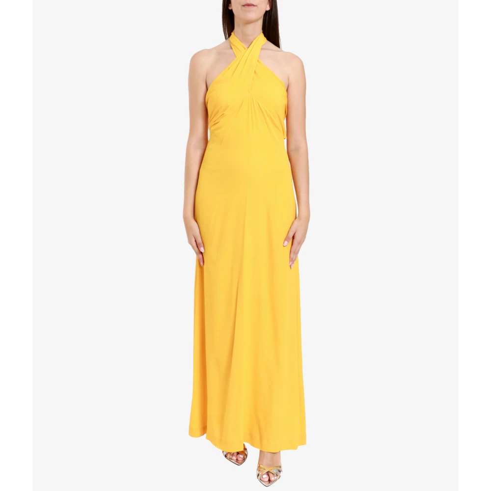 Semicouture Katoen Kruis op borst Mouwloze Jurk Yellow Dames