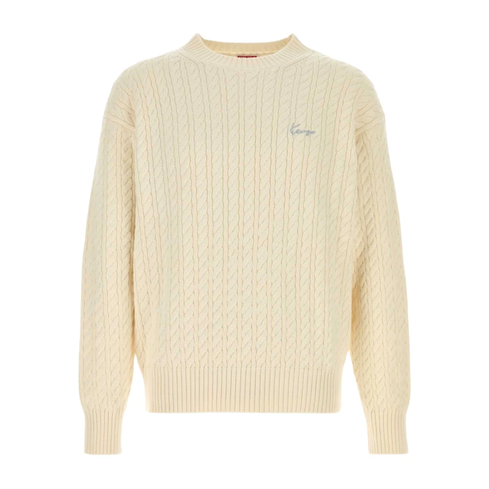Kenzo Men's White Signature Knit Jumper - Round-Neck Knitwear - L - Knitwear