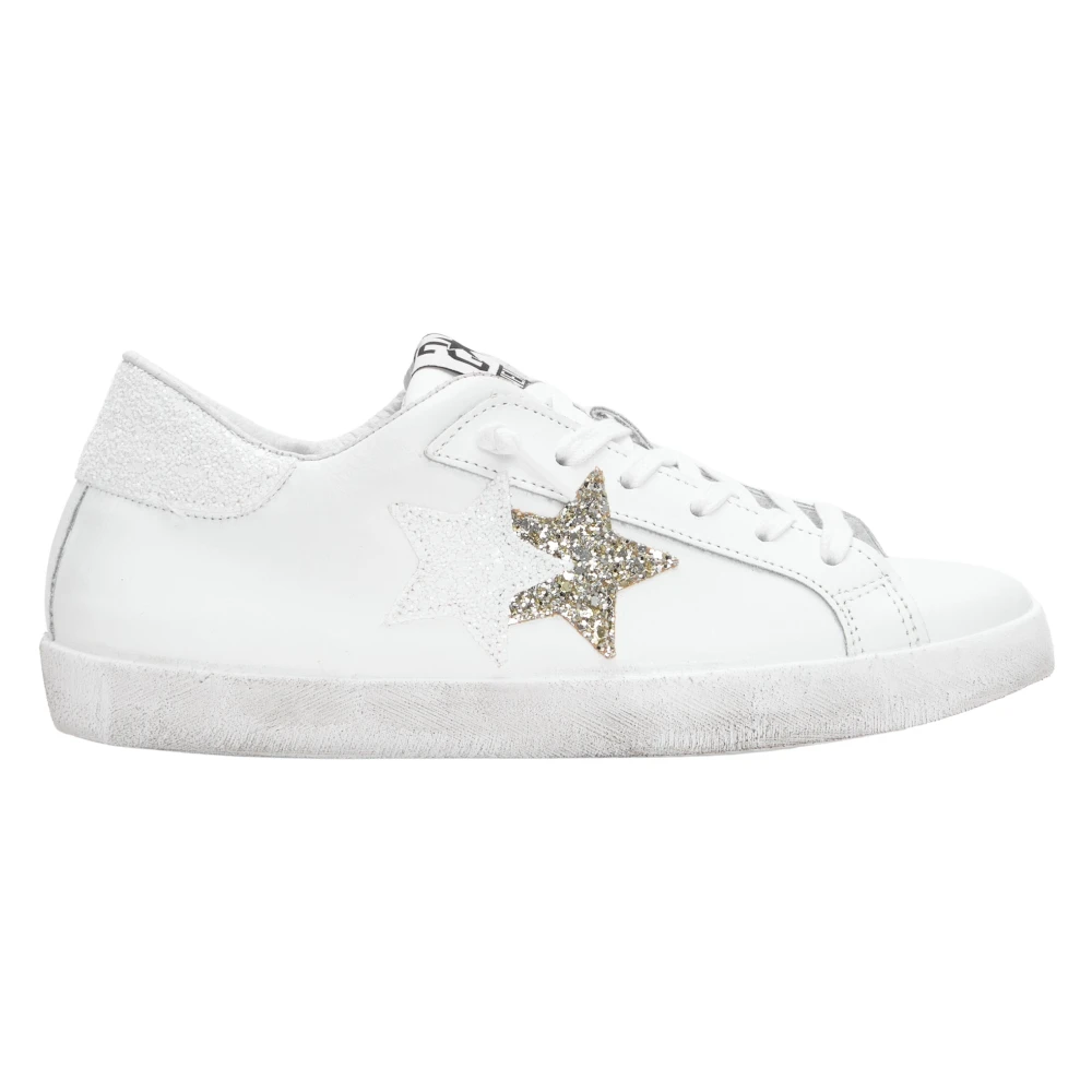 2Star Witte Leren Glitter Sneakers Dames Schoenen