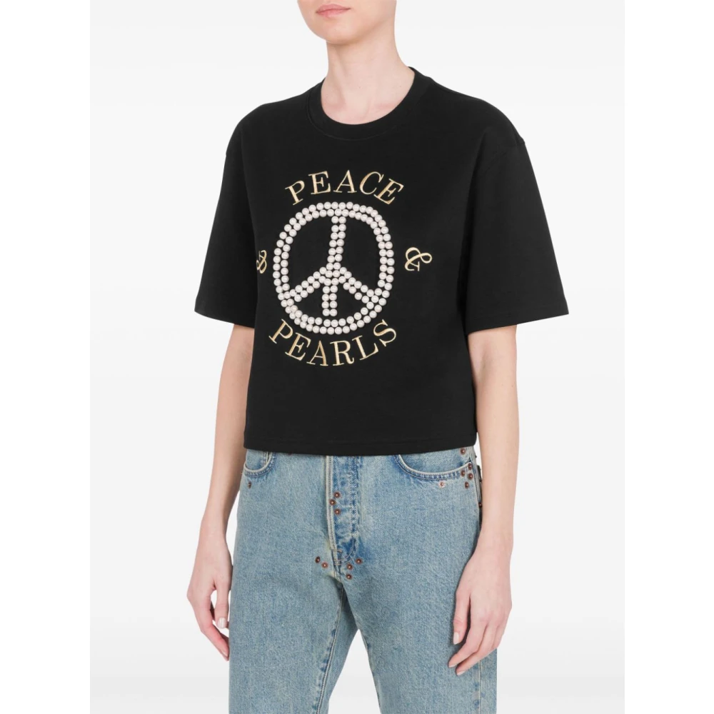 Moschino Ronde hals bedrukte T-shirts voor vrouwen Black Dames