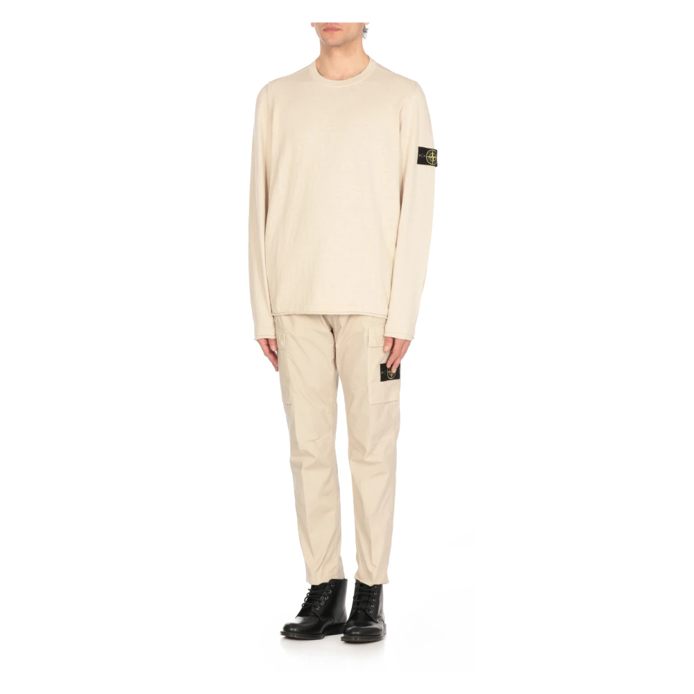 Stone Island Beige Katoenen Trui met Iconische Patch Beige Heren