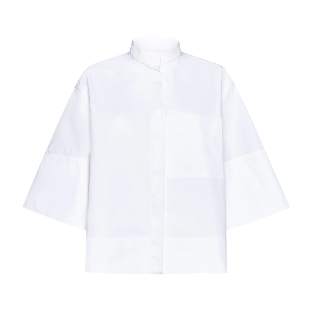 Jil Sander Witte Poplin Overhemd met Opstaande Kraag White Dames