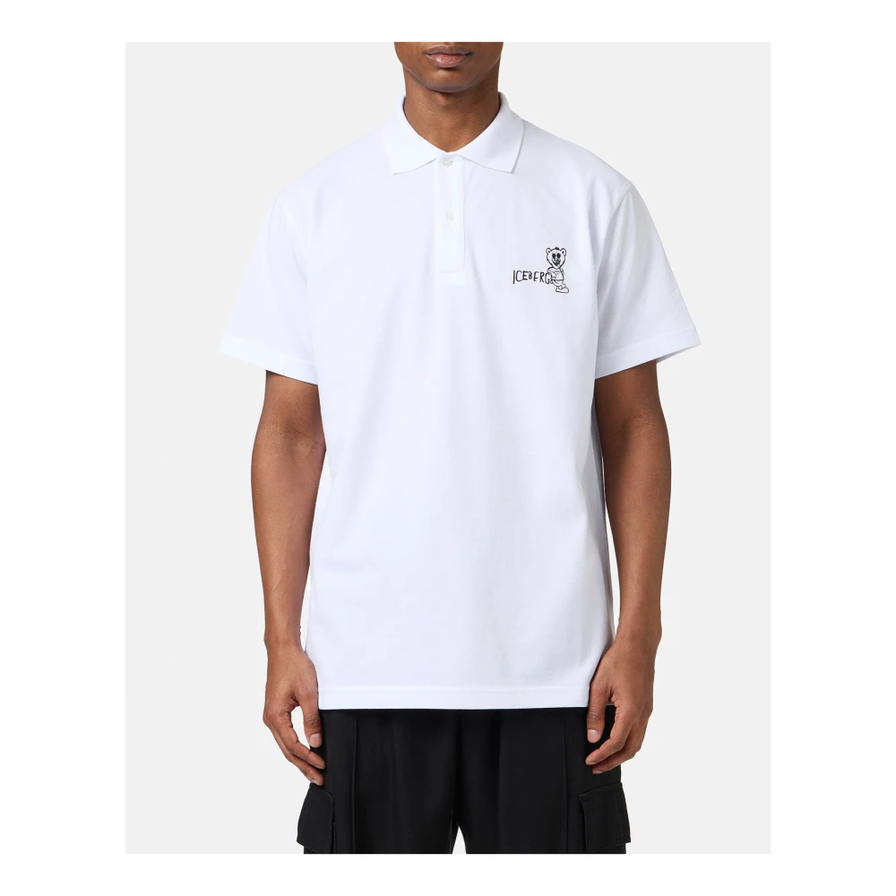 Iceberg Witte piqu� polo met beerprint White Heren