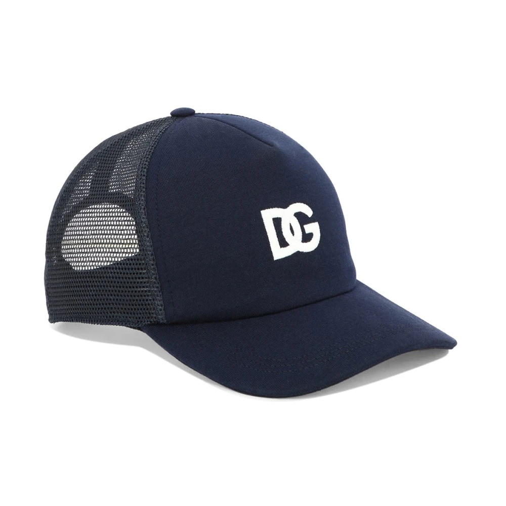 Dolce & Gabbana Stijlvolle Trucker Cap met DG Logo Patch Blue Unisex