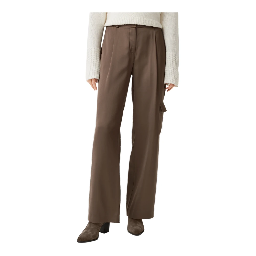 comma Relaxed Wide Leg Satin Broek Brown Dames