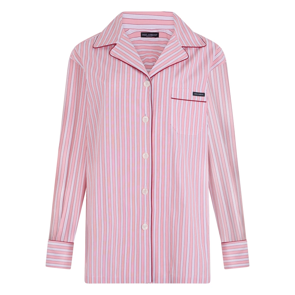 Dolce & Gabbana Women's Pink Shirts, M, Striped Poplin Shirt