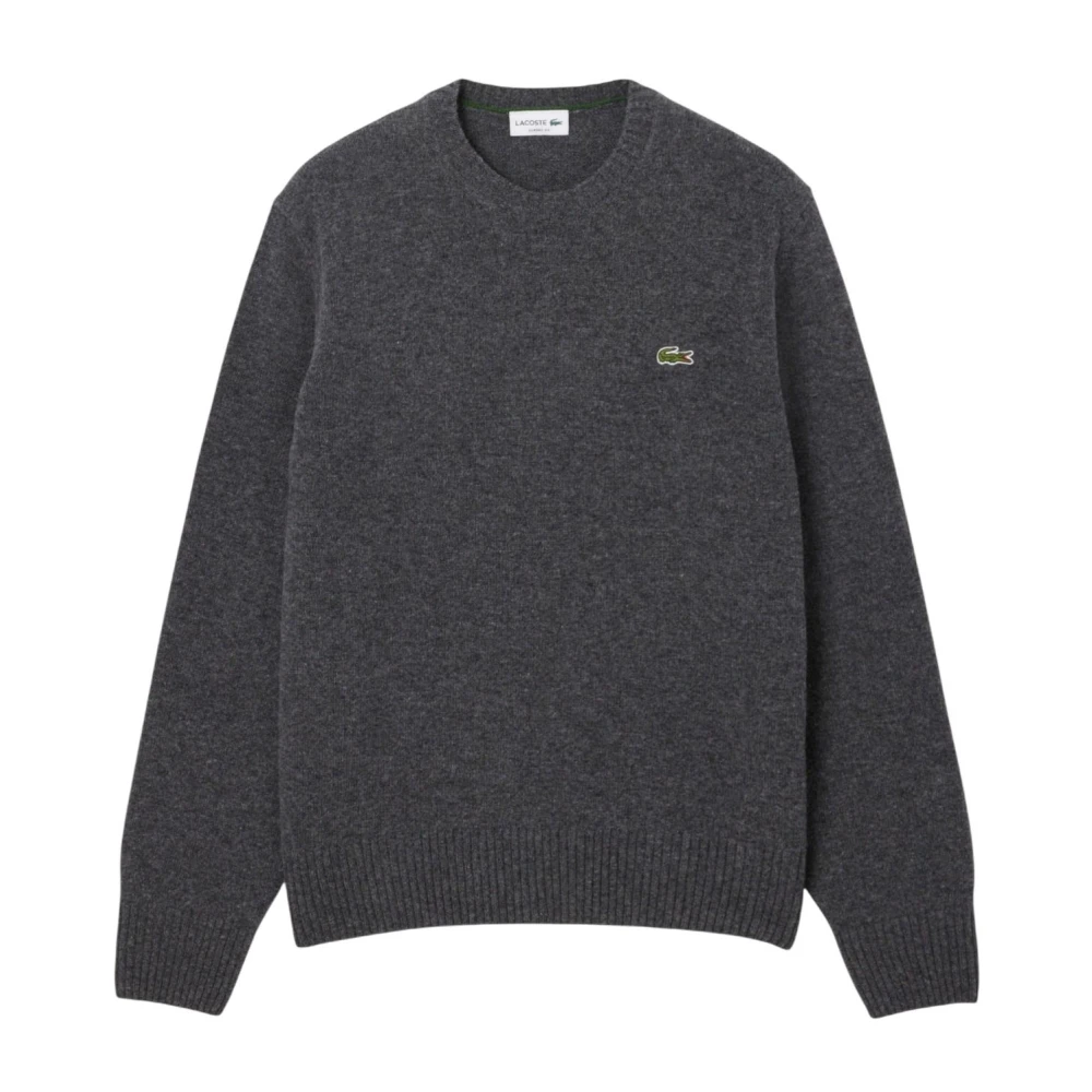 Lacoste Men's Gray Round-Neck Knitwear, Xl, Carded Wool Crew Neck Jumper