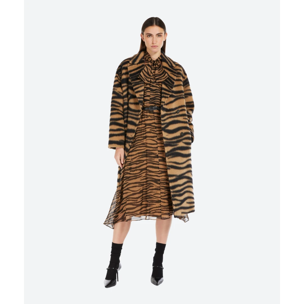 Max Mara Studio Zijden jurk met dierenprint Brown Dames