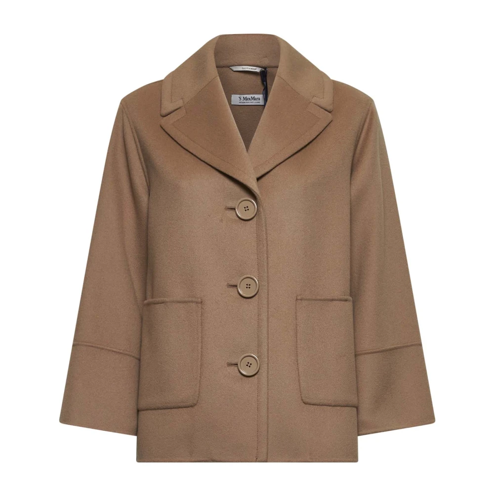 Max Mara Kameelwollen Jas Enkelrijige Reverskraag Brown Dames