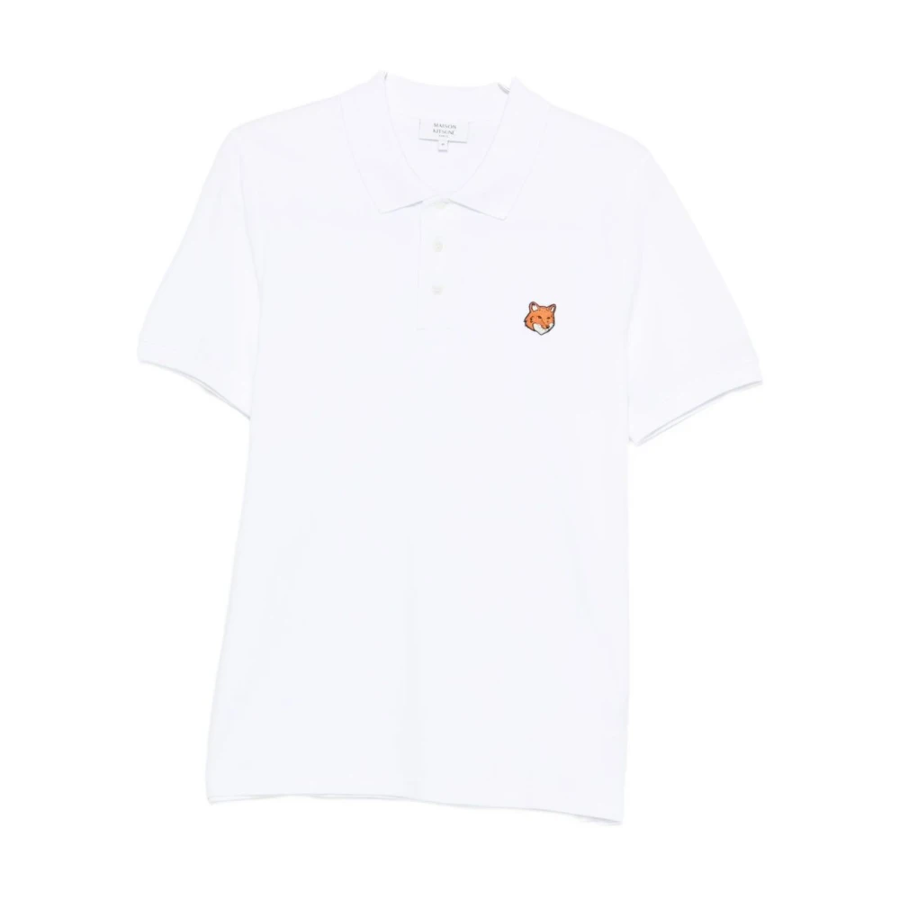 Maison Kitsuné Men's White Polo Shirts, M, Fox Head Regular Polo
