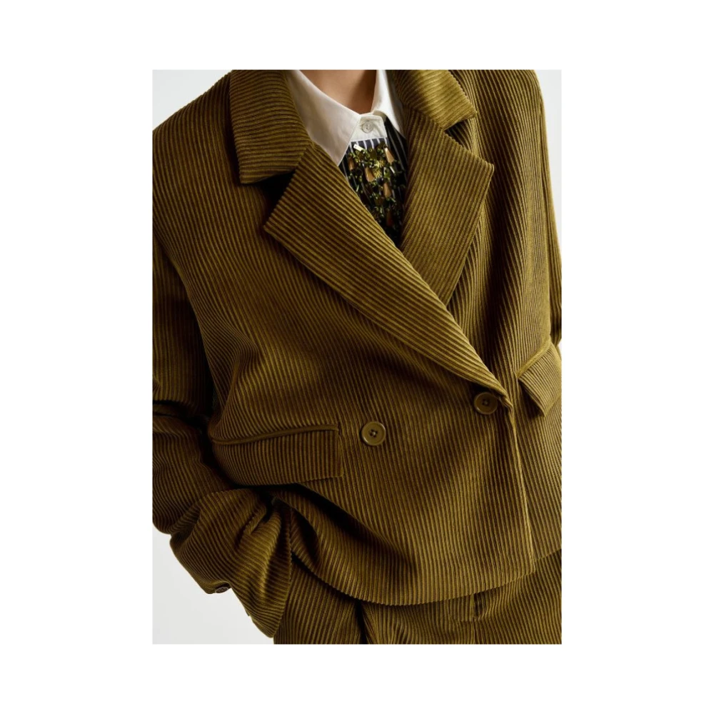 Essentiel Antwerp Ribfluwelen Oversized Korte Blazer Green Dames