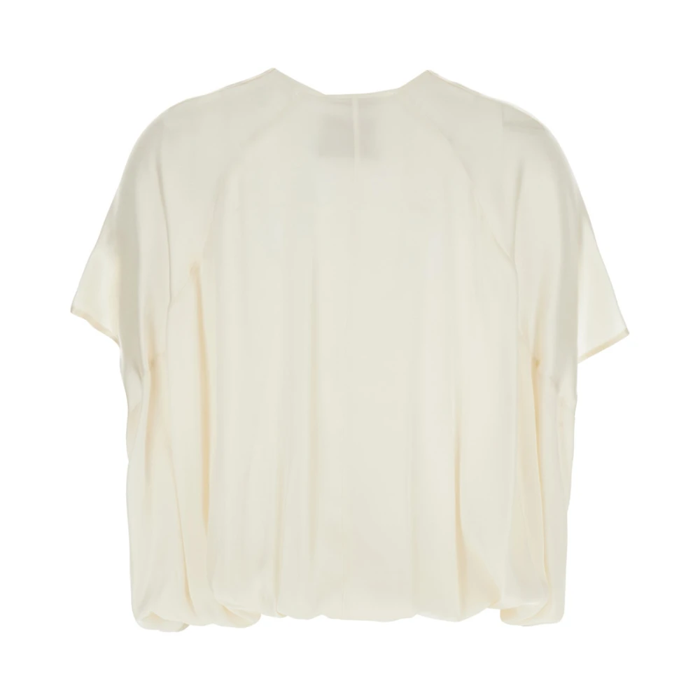 Semicouture Witte Zijde Blend V-hals Top met Gedrapeerde Mouwen White Dames