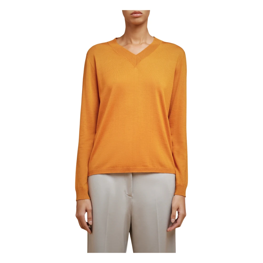 Liviana Conti Merino V-Hals Wollen Trui Orange Dames